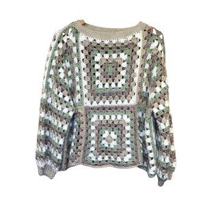 Handmade Crochet Granny Square Sweater Multicolor Long Sleeve